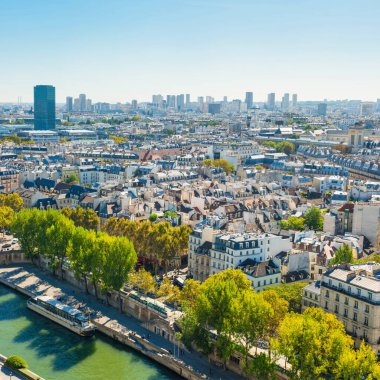 Paris cityscape Seine Nehri, hava mimarisi, çatılar ve şehir manzaralı