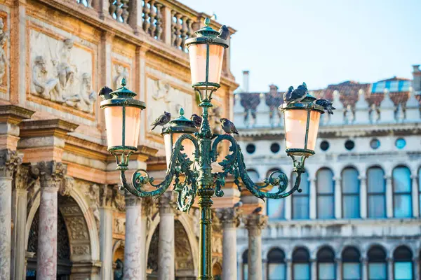Παλιό Ροζ Φανάρι Στη Διάσημη Piazza San Marco Στη Βενετία Φωτογραφία Αρχείου