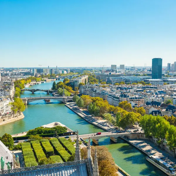 Panoráma Města Paříž Seine River Letecké Architektura Střechy Výhledem Město Royalty Free Stock Fotografie