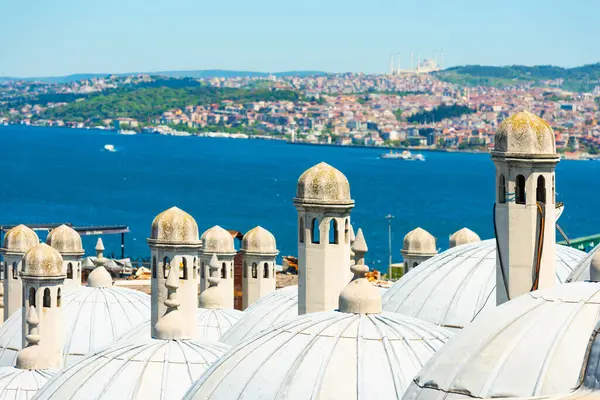 İstanbul kenti manzarası Süleyman Camii 'nden Boğaz' a