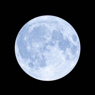 Dolunay gece siyah gökyüzünde, mavi ay gece gökyüzünde izole.