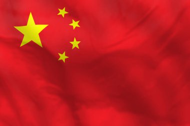 Çin bayrağı. Çin bayrağı. Çin bayrağı, rüzgarda dalgalanan kumaş bayrağı