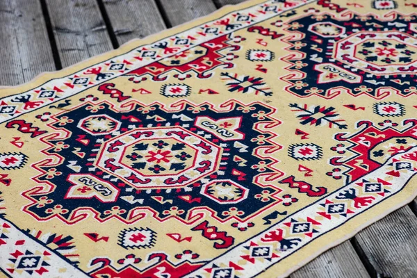 Traditional Georgian Handmade Vintage Carpet Wooden Floor — Stock Photo, Image