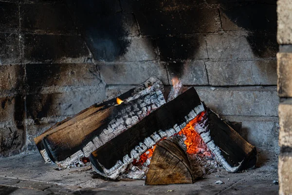 Plamen Dřevěný Oheň Krbu — Stock fotografie