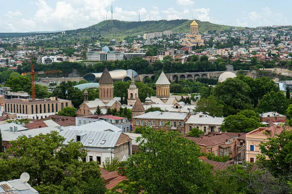 Översikt Över Gamla Tbilisi Stad Största Resmål Sommar Dag — Stockfoto