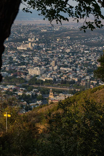 stock image View to the left bank of Tbilisi from Mtatasminda hill