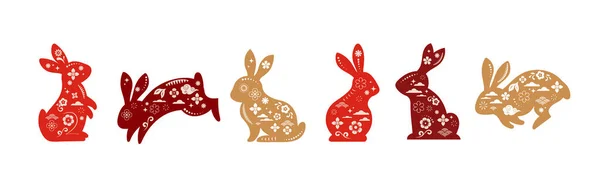 Sammlung Von Kaninchen Hasen Illustrationen Chinesisches Neujahr 2023 Jahr Des — Stockvektor