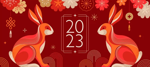 Chinesisches Neujahr 2023 Jahr Des Hasen Rote Traditionelle Chinesische Designs — Stockvektor