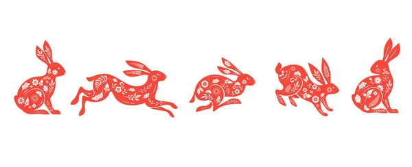 ウサギのコレクション バニーイラスト 中国の旧正月ウサギの2023年 伝統的な中国の干支のシンボル イラスト アート要素のセット 旧正月の概念は 現代のベクトル — ストックベクタ
