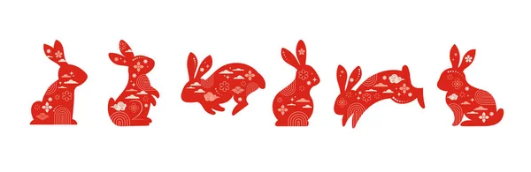 Sammlung Von Kaninchen Hasen Illustrationen Chinesisches Neujahr 2023 Jahr Des — Stockvektor