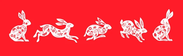 Tavşan Koleksiyonu Tavşan Çizimleri 2023 Yılındaki Çin Yeni Yılı Tavşanı — Stok Vektör