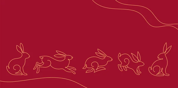 Китайський Місячний Новий Рік 2023 Рік Кролика Лінійний Дизайн Прапор — стоковий вектор