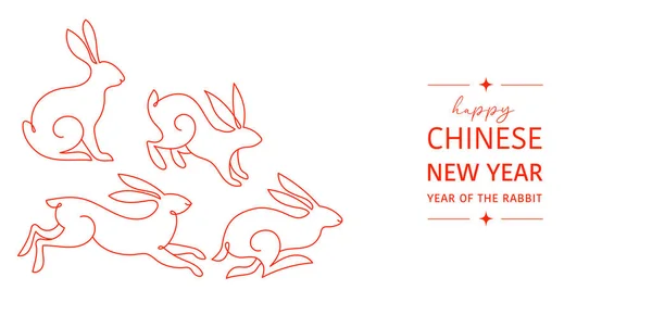 Ano Novo Lunar Chinês 2023 Ano Coelho Ilustrações Coelhos Lineares —  Vetores de Stock