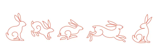 Коллекция Кроликов Кроликов Линейных Иллюстраций Китайский Новый 2023 Год Год — стоковый вектор
