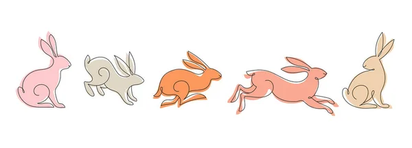 Sammlung Von Kaninchen Hasen Lineare Illustrationen Chinesisches Neujahr 2023 Jahr — Stockvektor