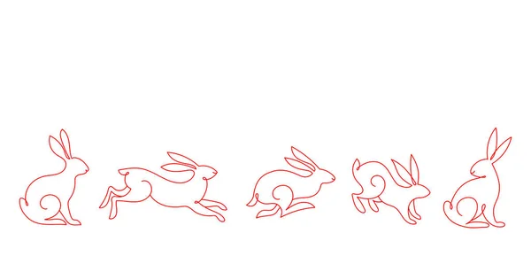 Tavşan Koleksiyonu Tavşanlar Doğrusal Çizimler Çin Yeni Yılı 2023 Tavşan — Stok Vektör