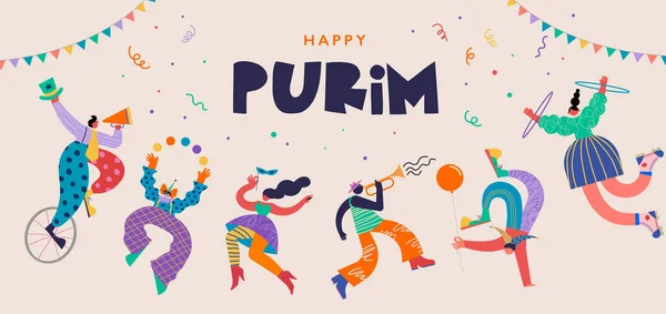 Purim Feliz Férias Judaicas Carnaval Fundo Geométrico Colorido Com Pessoas —  Vetores de Stock