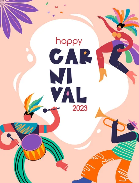 Mutlu Karnaval Brezilya Güney Amerika Karnavalı Samba Dansçıları Müzisyenlerle Festival — Stok Vektör