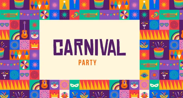 Joyeux Carnaval Fond Géométrique Coloré Avec Éclaboussures Bulles Vocales Masques — Image vectorielle
