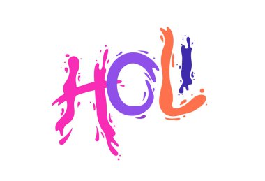 Happy Holi Festival. Colorful Lettering Made with Splashes. Vector illustration
