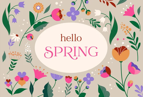 Hello Spring Summer Time Happy Easter Decorated Modern Style Card — Stock Vector