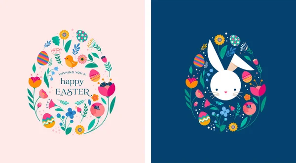Hello Spring Summer Time Happy Easter Decorated Modern Style Card — Stok Vektör
