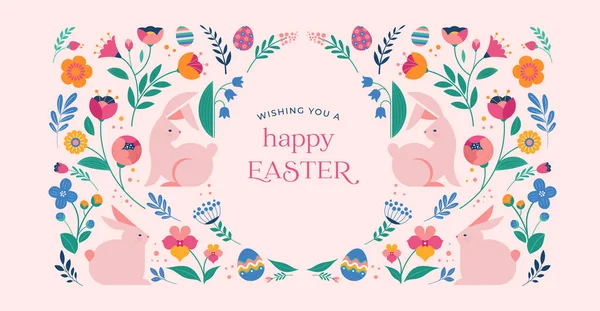 Happy Easter Decorated Geometric Style Easter Card Banner Bunnies Easter — ストックベクタ
