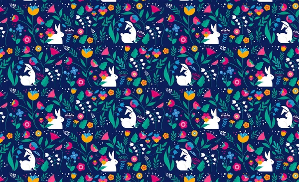 Весна Візерунком Великдень Декорована Сучасна Картка Банер Патентовані Яйця Кроликами — стоковий вектор