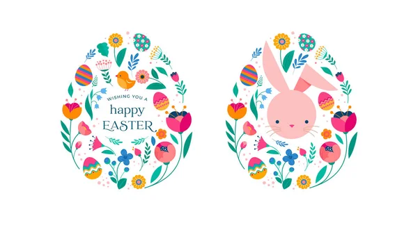 Happy Easter Decorated Modern Style Card Banner Patterned Eggs Bunnies — Stock Vector