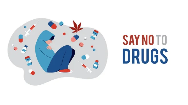 Żadnych Narkotyków Koncepcja Międzynarodowy Dzień Przeciw Narkotykom Ilustracji Sztandar Ilustracja — Wektor stockowy