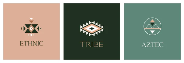 Conjunto Diseño Logotipo Tribal Étnico Azteca Mexicana Símbolos Africanos Iconos — Archivo Imágenes Vectoriales
