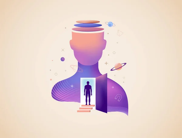 Ψυχολογία Όνειρο Ψυχική Υγεία Εγκέφαλος Νευροεπιστήμη Και Δημιουργική Αφίσα Μυαλού — Διανυσματικό Αρχείο