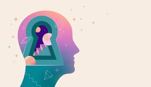 Psicologia Sonho Ilustração Conceito Saúde Mental Cérebro Neurociência Cartaz Criativo —  Vetores de Stock