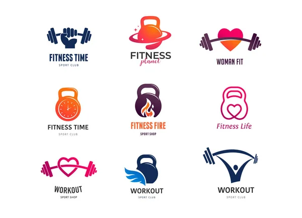 Fitness Studio Gym Club Sport Collection Logo Vectoriel Entraîneur Personnel — Image vectorielle