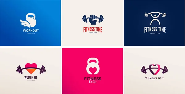 Fitness Studio Gym Club Sport Collection Logo Vectoriel Entraîneur Personnel — Image vectorielle