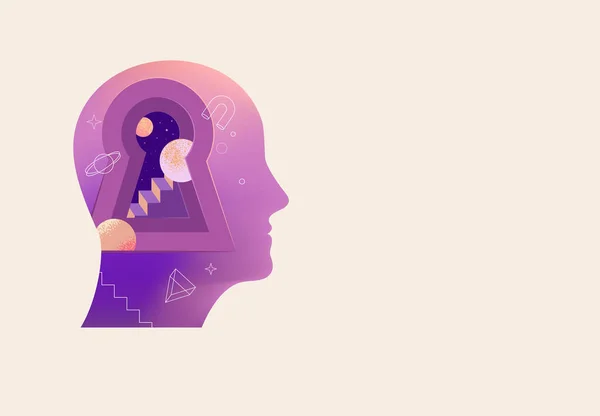 Psychologie Droom Geestelijke Gezondheid Concept Illustratie Hersenen Neurowetenschappen Creatieve Mindposter — Stockvector
