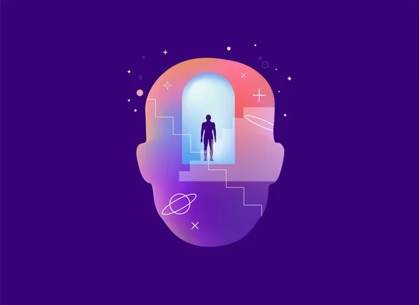 Psychologie Sen Koncept Duševního Zdraví Ilustrace Mozek Neurověda Kreativní Plakát — Stockový vektor