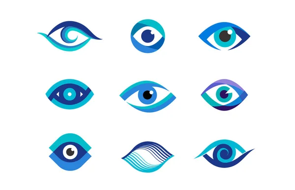 Insamling Ögonlogotyper Optik Vision Ögonhälsa Koncept Design Vektorillustrationer — Stock vektor