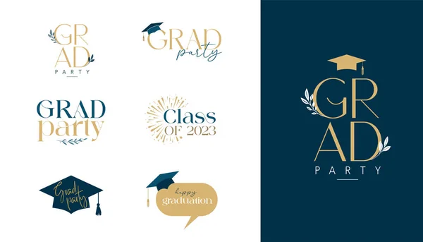 Graduation Gratulacje Typografia Kolekcja Monogram Logo Projektowanie Szablonów Kolekcji Konstrukcja — Wektor stockowy