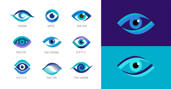Insamling Ögonlogotyper Optik Vision Ögonhälsa Koncept Design Vektorillustrationer — Stock vektor