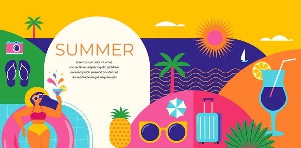 Πολύχρωμο Γεωμετρικό Θερινό Φόντο Αφίσα Πανό Καλοκαίρι Χρόνο Διασκέδαση Έννοια — Διανυσματικό Αρχείο