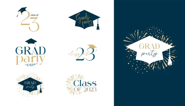 Graduation Gratulacje Typografia Kolekcja Monogram Logo Projektowanie Szablonów Kolekcji Konstrukcja — Wektor stockowy