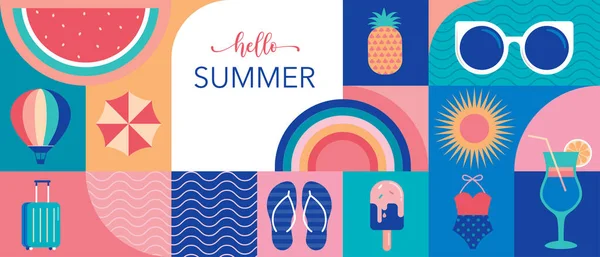 Barevné Geometrické Letní Pozadí Plakát Prapor Summer Time Fun Concept — Stockový vektor