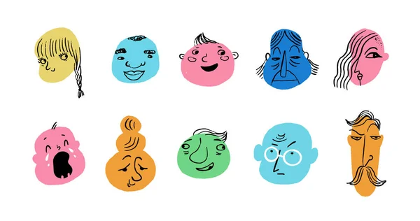 Coleção Cores Diversidade Estilo Moderno Divertido Rostos Personagens Avatares Ilustrações — Vetor de Stock