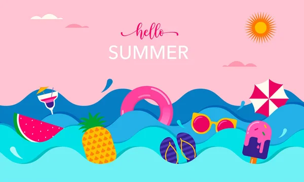 Colorful Geometric Summer Background Poster Banner Summer Time Fun Concept — Stock Vector
