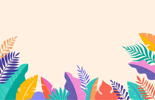 Καλοκαίρι Φόντο Αφηρημένη Σχεδίαση Τροπικά Φύλλα Πολύχρωμα Σχήματα Εικονογράφηση Διανύσματος — Διανυσματικό Αρχείο