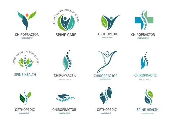 Design Logotipo Ortopédico Osteopático Quiroprático Saúde Coluna Vertebral Esporte Massagens — Vetor de Stock