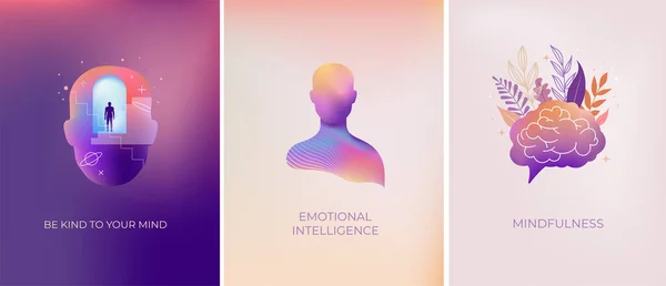 Psychologie Rêve Santé Mentale Collection Conceptuelle Illustrations Cerveau Neurosciences Esprit — Image vectorielle