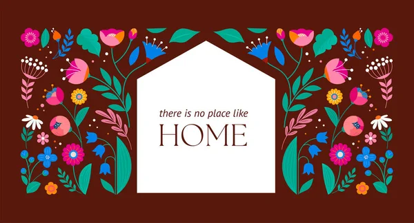 Ilustrasi Rumah Dengan Pola Bunga Rumahku Istanaku Papan Keluargaku Cetakan - Stok Vektor