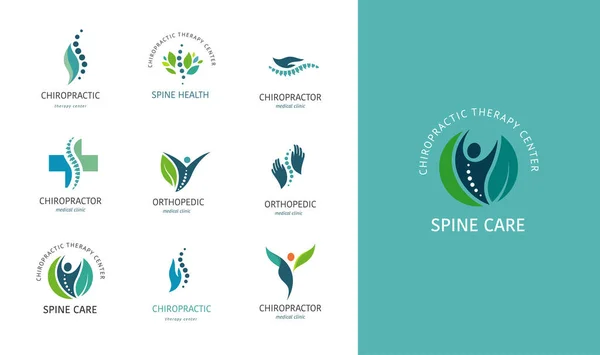 Design Logotipo Ortopédico Osteopático Quiroprático Saúde Coluna Vertebral Esporte Massagens —  Vetores de Stock